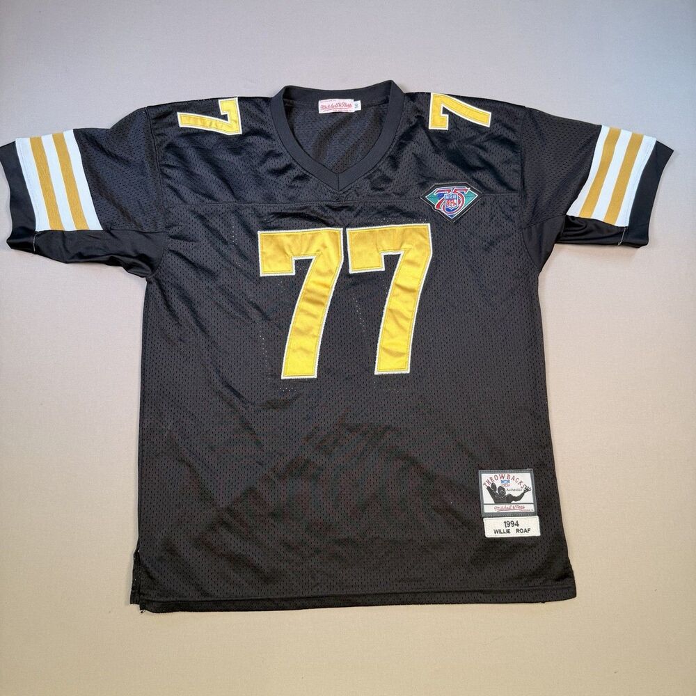 Black 1994 New Orleans Saints Wille Roaf (77) Stitched Mitchell & Ness Jersey XL